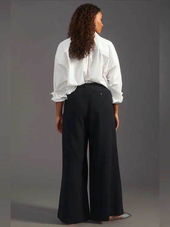 ANTHROPOLOGIE MAEVE Pleated Trousers Wide-Leg Black Pants 10 - Picture 4 of 14